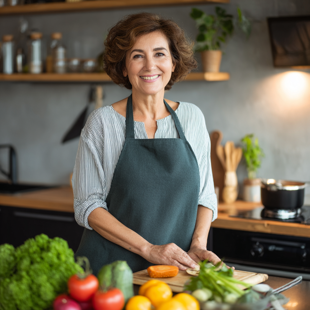 Happy Romanian family enjoying a nutritious meal together, smiling around a wooden dining table